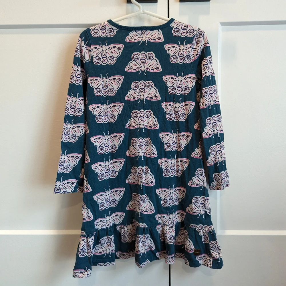 TEA butterfly print ruffle hem long sleeve dress size 6